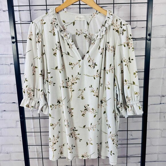 Melloday White Floral Blouse – Size 2X Ruffle Neck & Sleeves - Picture 1 of 9